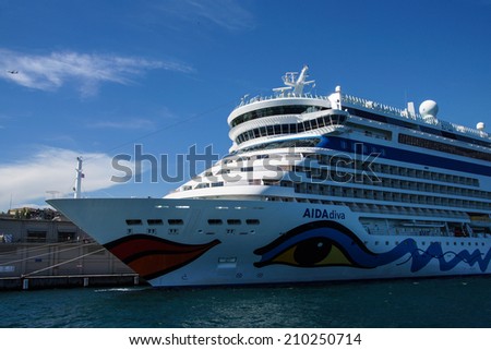 ISTANBUL - MAY 18, 2014 -  Cruise ship docks to allow excursion for torusits  in Istanbul, Turkey