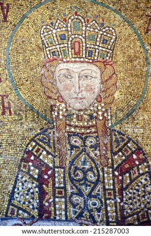 ISTANBUL, TURKEY - MAY 18, 2014 - Empress Eirene,  Byzantine mosaic in the gallery of  Hagia Sophia  in Istanbul, Turkey