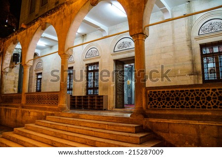 URFA, TURKEY - JUN 8, 2014 - Inner Door to the mosque from inner courtyard,  Makam Ibraham Camii (Abraham\'s hiding place) in Sanliurfa,  Turkey