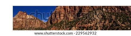 Panorama, steep mountain cliff  face and ridges of Zion National Park, Utah