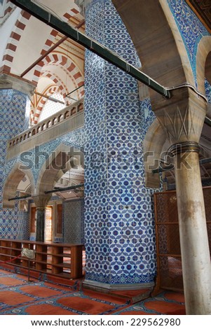 ISTANBUL, TURKEY - MAY 14, 2014 - Interior mosaics decorating the    Rustem Pasha Mosque,  in Istanbul, Turkey