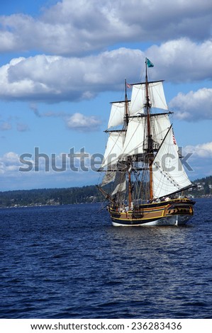 Two masted tall ship sails on Lake Washington