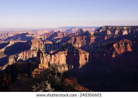Panorama sunset on the canyon walls from the North Rim, Grand Canyon National Park, Arizona