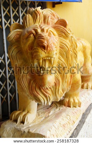 Roaring yellow lion statue  Crafts factory, Northern Vietnam