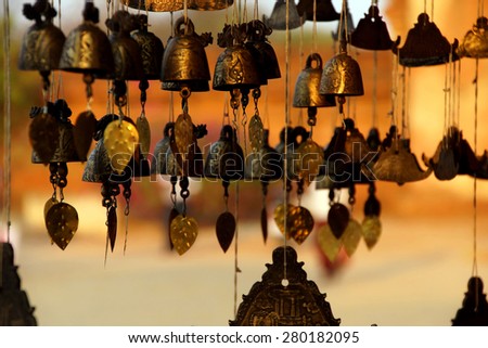 Burmese temple bells sway gently in the wind, Htilominlo TempleBagan Myanmar (Burma)