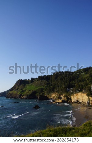 Cape Foulweather with condominiums, on the  Oregon Coast