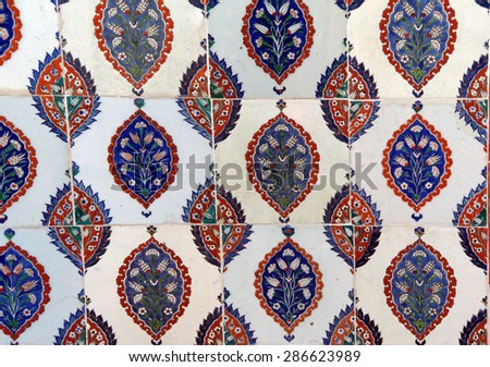 ISTANBUL, TURKEY  - MAY 18, 2014 - Intricate Iznik mosaic tile work  for the tomb of Selim II,  in Istanbul, Turkey