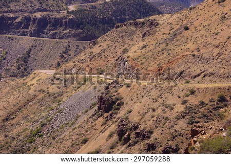Highway along steep valley of  Salt River Canyon, Arizona