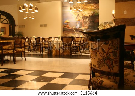 Tables and chairs, low angle, 	Hotel bar & lounge,	Buenos  Aires,	Argentina