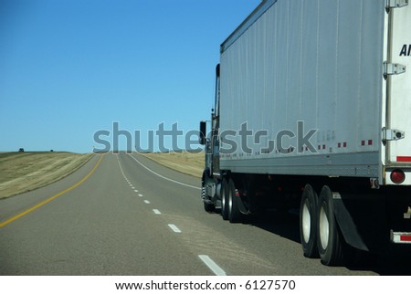 Truck on prairie, flat, empty, horizon,			Alberta, Canada