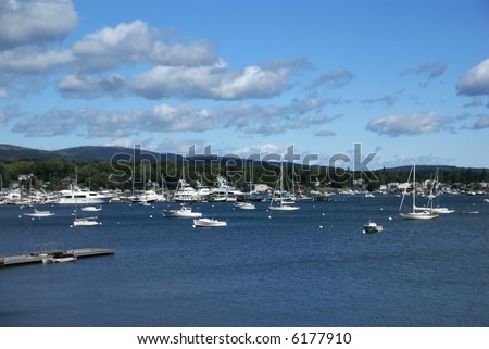 Boats in harbor,		Southwest Harbor,	Mount Desert Island, Acadia National park, Maine, New England