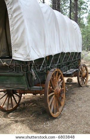 Covered wagon, 19th century homestead, 		High Desert Museum,	Central Oregon