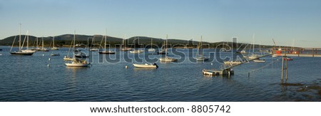 Boats at anchor,	in harbor,		Mount Desert Island, Acadia National park, Maine, New England