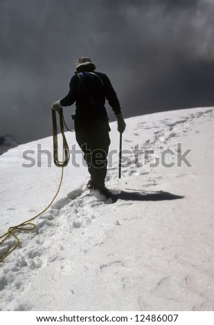 Climber leading rope team on 	Paqtsaruru,	Cordillera Blanca	Peru, South America