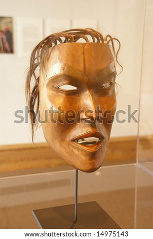 Mask, Wood carving, human face, First Nations / Native American,		Prince Rupert, British Columbia,	Canada