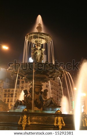 Fountain, night,	Avenue of 9th July,	Buenos  Aires,	Argentina