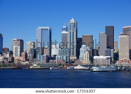 Seattle waterfront skyline, downtown,		Puget Sound, 	Pacific Northwest