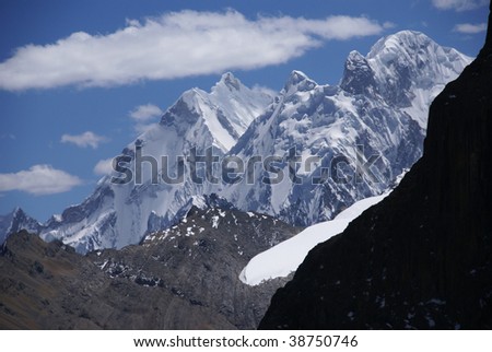 Steep snow faces on Andes mountain,  Cordillera Huayhuash, Andes,  Peru, South America