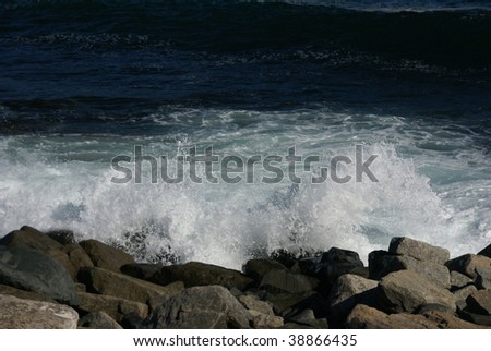 Breaking waves on granite ledges,  Schoodic Point, Acadia National park, Maine, New England