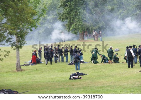 PORT GAMBLE, WA - JUNE 20: Union infantry hold their line as casualties increase during a mock Civil War battle on June 20, 2009 in Port Gamble, WA.
