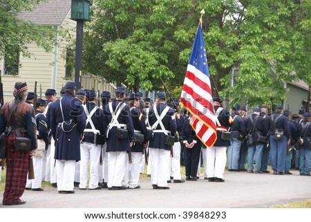 PORT GAMBLE, WA - JUN 20  - Union infantry column waits for action before a mock Civil War battle on June 20, 2009 in Port Gamble, WA.