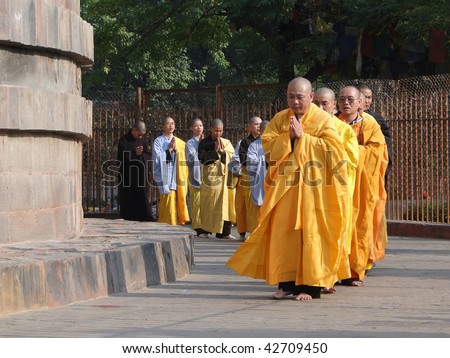 Rituals Of Buddhism. and nuns perform Buddhist