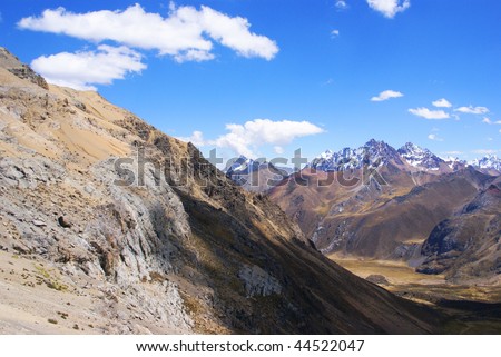 Steep snowy faces on mountains of the  Cordillera Huayhuash, Andes,  Peru, South America