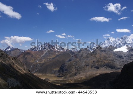 Steep snowy faces on mountains of the  Cordillera Huayhuash, Andes,  Peru, South America