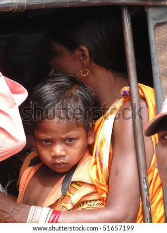 ORISSA,  INDIA - Nov 13 -	Tribal woman and her young child on Nov 13, 2009, in Orissa, India