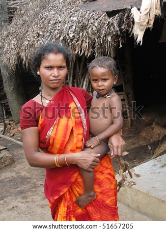ORISSA,  INDIA - Nov 13 -	Tribal woman and her young child on Nov 13, 2009, in Orissa, India