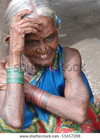 ORISSA,  INDIA - Nov 13 - Old woman in a tribal village poses for her portrait  on Nov 13, 2009, in Orissa, India