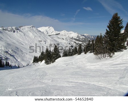 High alpine ski area in French Alps, Portes du Soleil, France