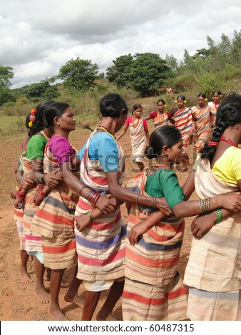ORISSA,  INDIA - NOV 12:Village women form a circle for Gdaba harvest dance on Nov 12, 2009, in Lamptaput, Orissa, India