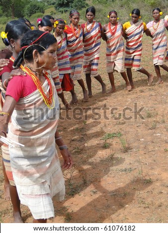 ORISSA,  INDIA - NOV 12 -Village women form a circle for Gdaba harvest dance on Nov 12, 2009, in Lamptaput, Orissa, India
