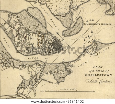 Map of the Siege of Charleston, South Carolina,  from Atlas of the battles of the American Revolution  printed in 1845