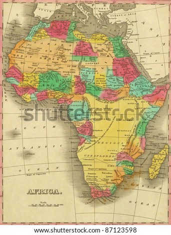 Antique map of Africa.From Atlas by Anthony Finley, 1831