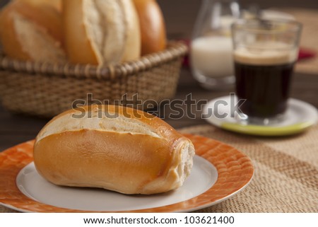 Breakfast at Brazil with traditional French bread, traditional bread in Brazil.