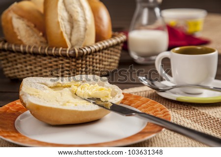 Breakfast at Brazil with traditional French bread, traditional bread in Brazil.