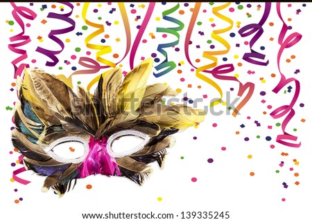 carnival mask at a confetti background
