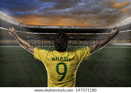 Brazilian Soccer Player, Celebrating With The Fans.