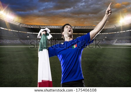 Italian soccer player, celebrating with the fans.