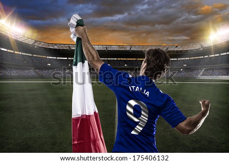 Italian soccer player, celebrating with the fans.