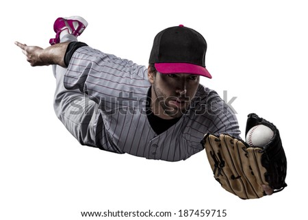 Baseball Player in a Pink uniform, on a white background.