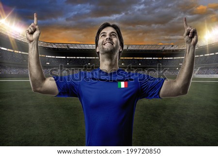 Italian soccer player, celebrating on a stadium..