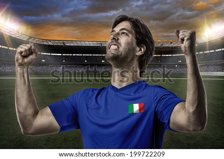 Italian soccer player, celebrating on a stadium..