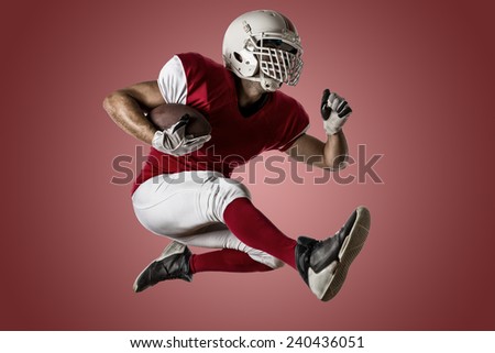 Football Player with a red uniform Running on a red background.