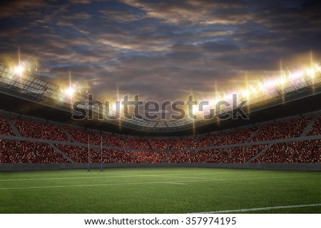 Rugby Stadium with fans wearing red uniforms
