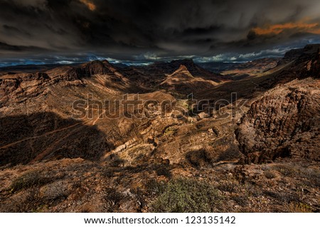 A beautiful HDR mountain scape panorama in Gran Canaria view mountains in canary Islands, Spain