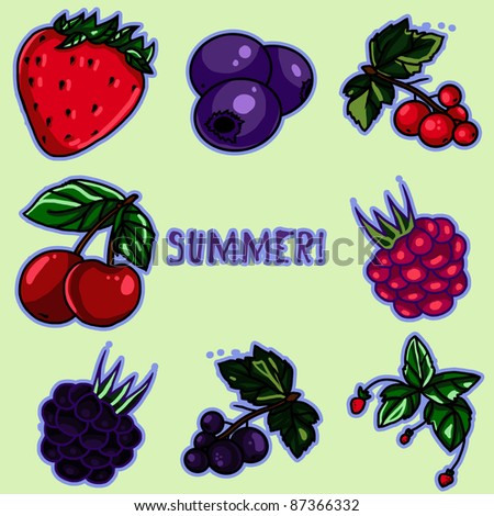 Illustrations With Berries In Cartoon Style - 87366332 : Shutterstock