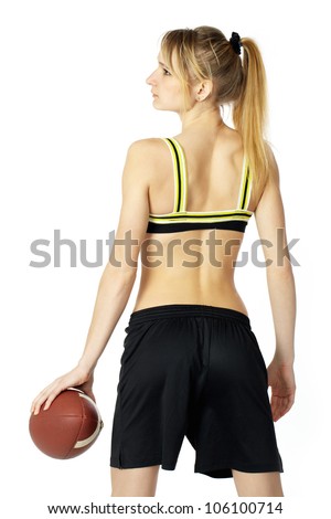 Beautiful sexy young woman  American football player